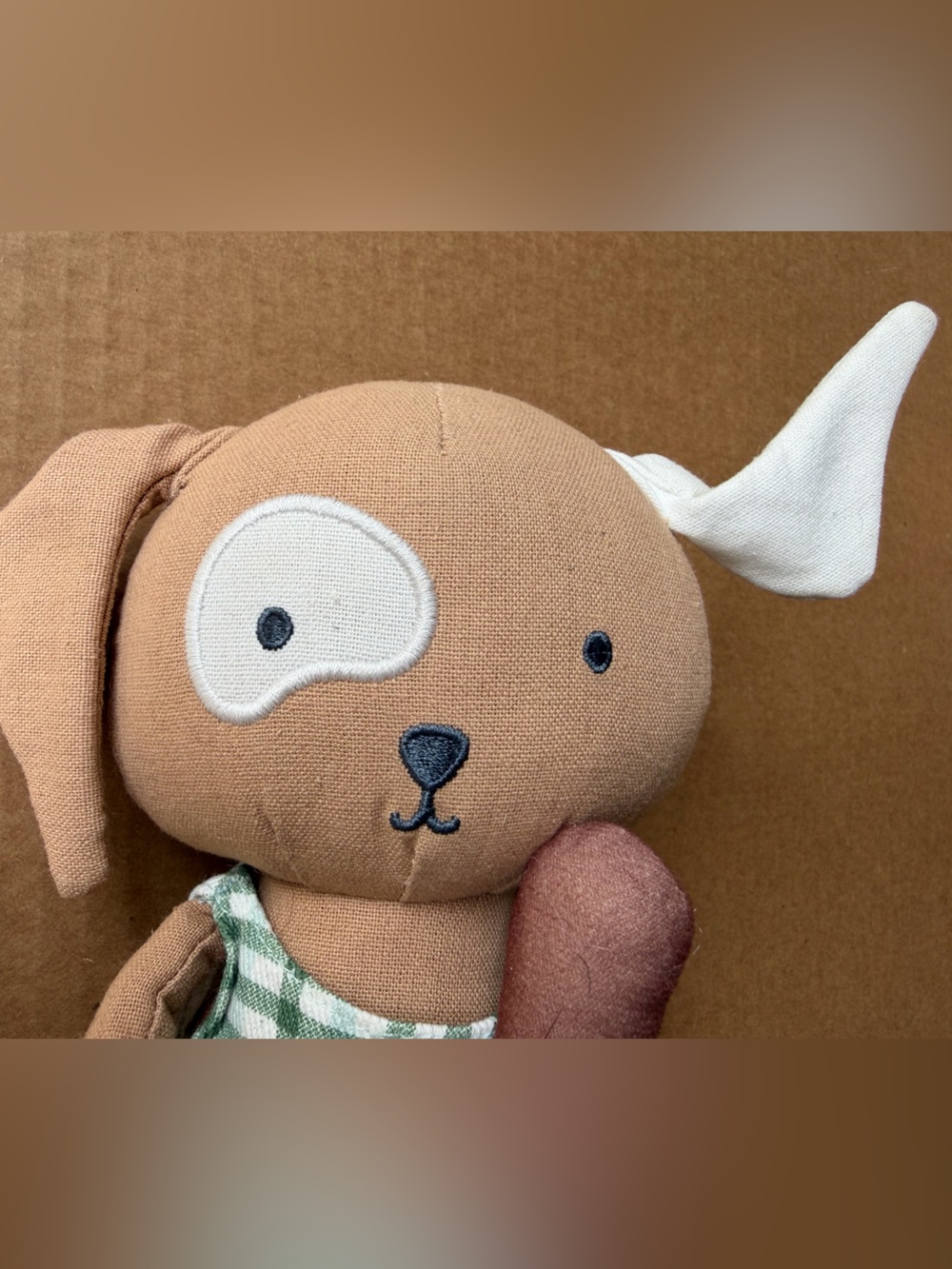 Hearth & Hand Tan and Cream Plush Dog with Green Check Outfit